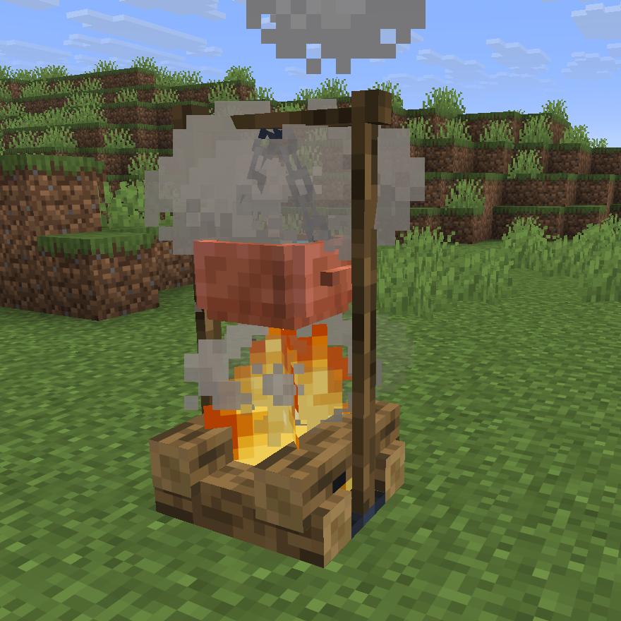 A Copper Hanging Pot of water boiling over a campfire
