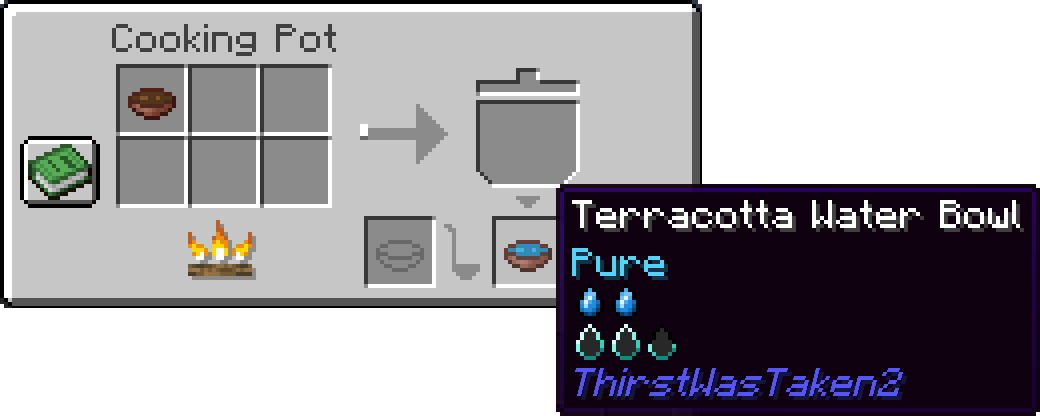 A murky water bowl cooking in the Cooking Pot, with a pure water bowl ready to serve
