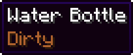 A water bottle tooltip stepping through Dirty, Murky, Clean, Pure and Salty